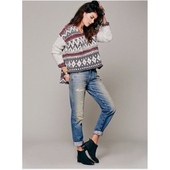 NWT Free People Chunky Knit Fair Isle Hooded Sweater - Picture 6 of 12